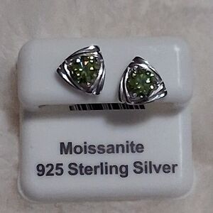 925 Sterling Silver/ Apple Green Moissanite Push Bacl Earrings